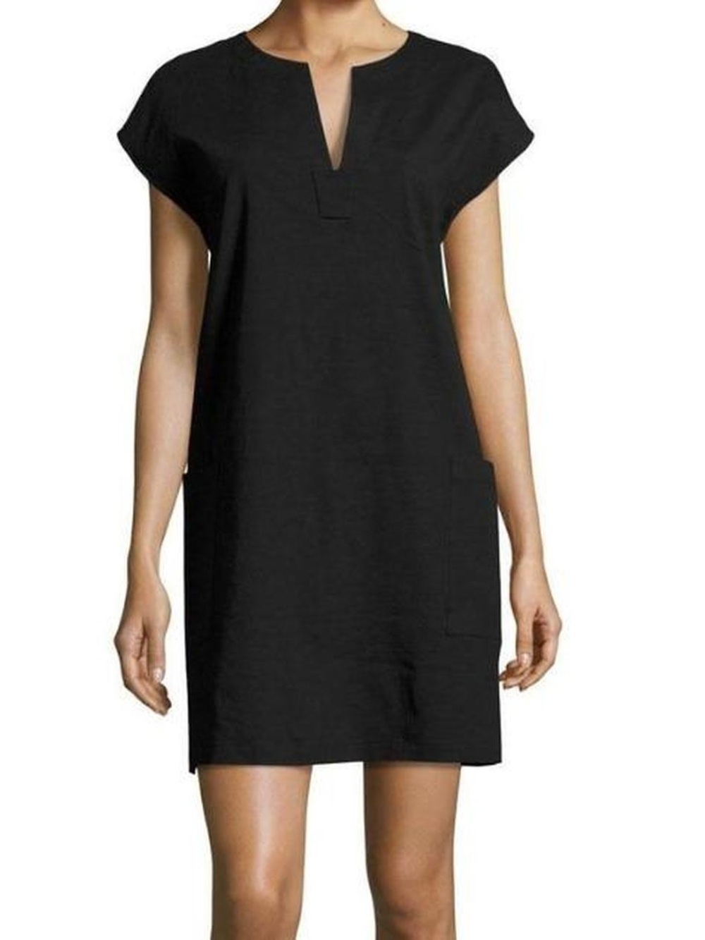 Theory linen blend Black V-neck Dress w/ front pockets size Small